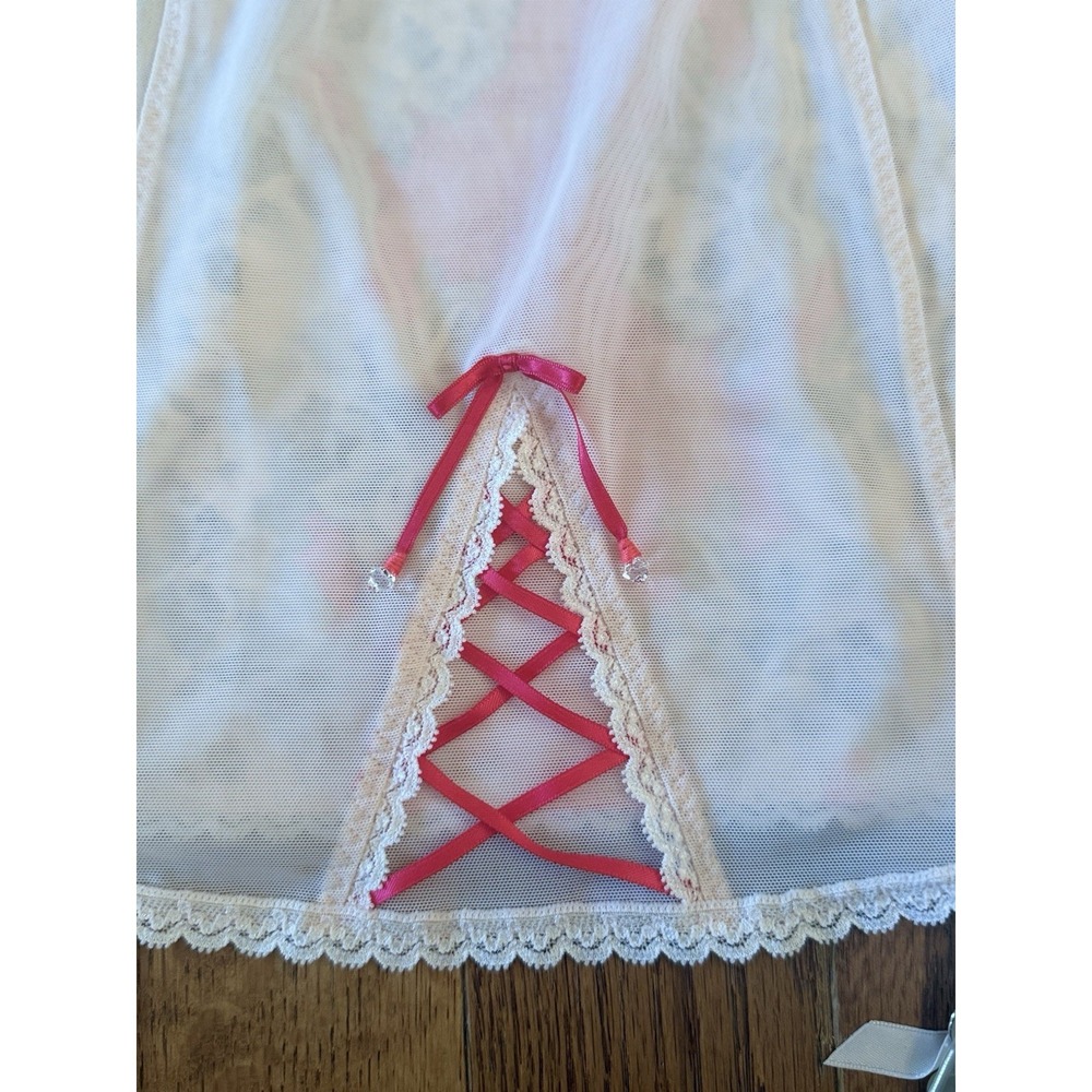 NWT Victoria's Secret 34B Sexy Lingerie Nightie Pink White Floral Lace Sheer - Picture 6 of 8